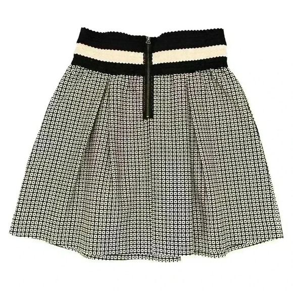 Anthropologie Maeve Pleated Black White Geometric Ballad Swing Skirt XSmall - Picture 2 of 8